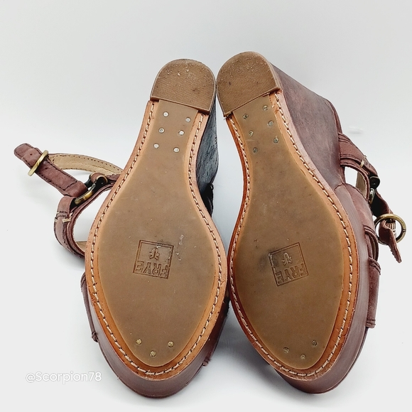 Frye Alexa Criss Cross Wedge Sandals in Brown Leather Size 7.5 for Women - Picture 7 of 7
